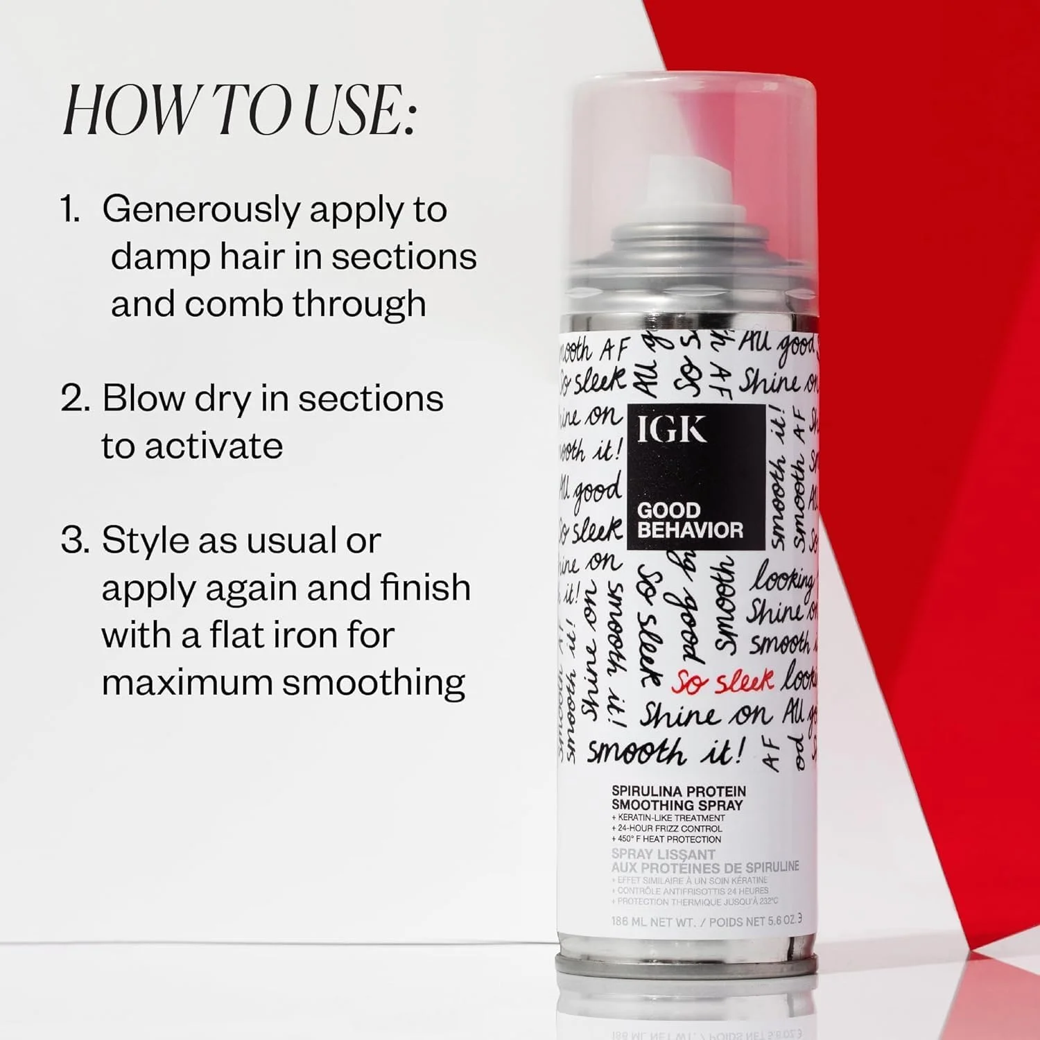 اسپری صاف کننده مو پروتئین اسپیرولینا گود بیهیویر آی جی کی | درمان مشابه کراتین + کنترل وز + محافظت در برابر حرارت | وگان + بدون تست حیوانی | 166 میلی لیتر (بسته 2 عددی)