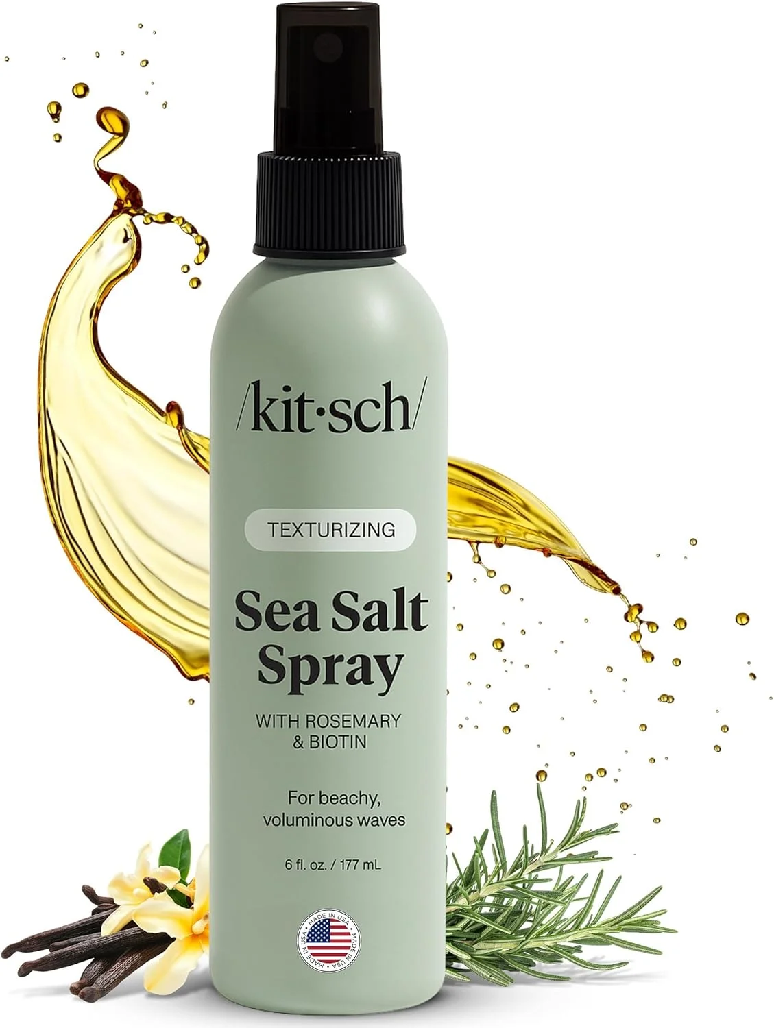 اسپری نمک دریایی کیچ برای آقایان و بانوان | اسپری مو حاوی رزماری، بیوتین، منیزیم - بافت دهنده مو برای فر های طبیعی و حالت موج دار ساحلی، 177 میلی لیتر