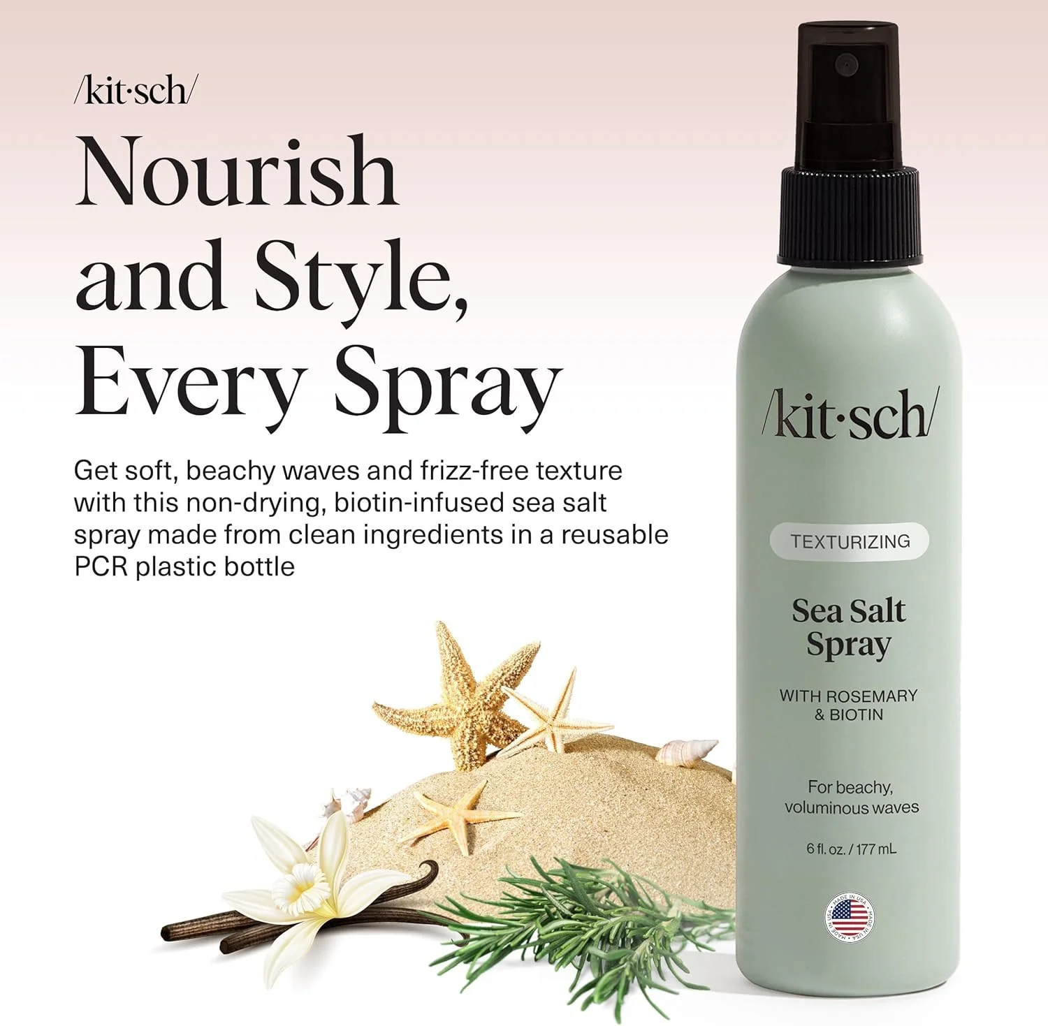 اسپری نمک دریایی کیچ برای آقایان و بانوان | اسپری مو حاوی رزماری، بیوتین، منیزیم - بافت دهنده مو برای فر های طبیعی و حالت موج دار ساحلی، 177 میلی لیتر