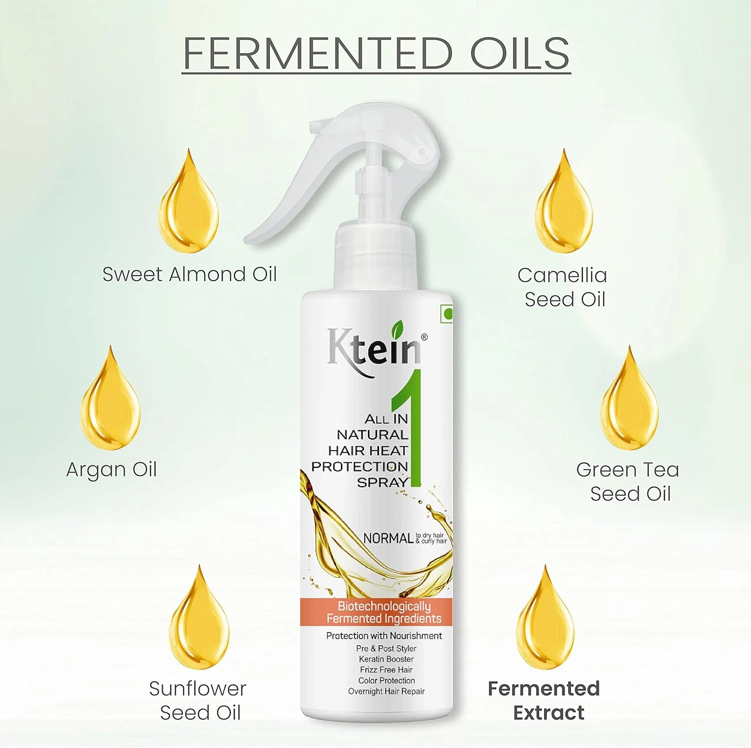 اسپری محافظ حرارت مو حاوی روغن آرگان تخمیر شده، ویتامین ای، ب۳ و کراتین گیاهی ۲۰۰ میلی لیتر