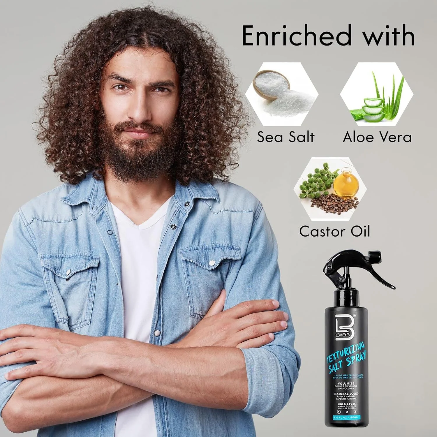 اسپری بافت دهنده نمک دریایی L3VEL3 حجم 250 میلی لیتر