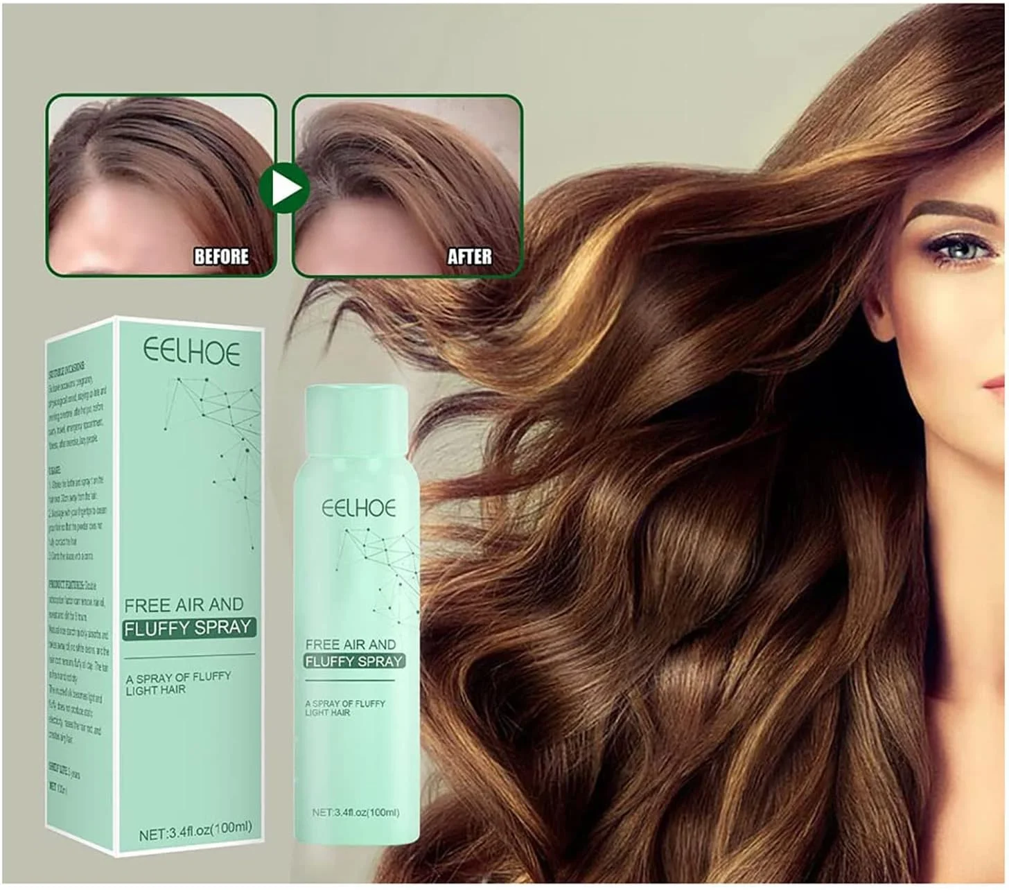 اسپری موی خشک بدون نیاز به آبکشی، محصول افزایش حجم ریشه مو، اسپری مو برای خانم ها و آقایان