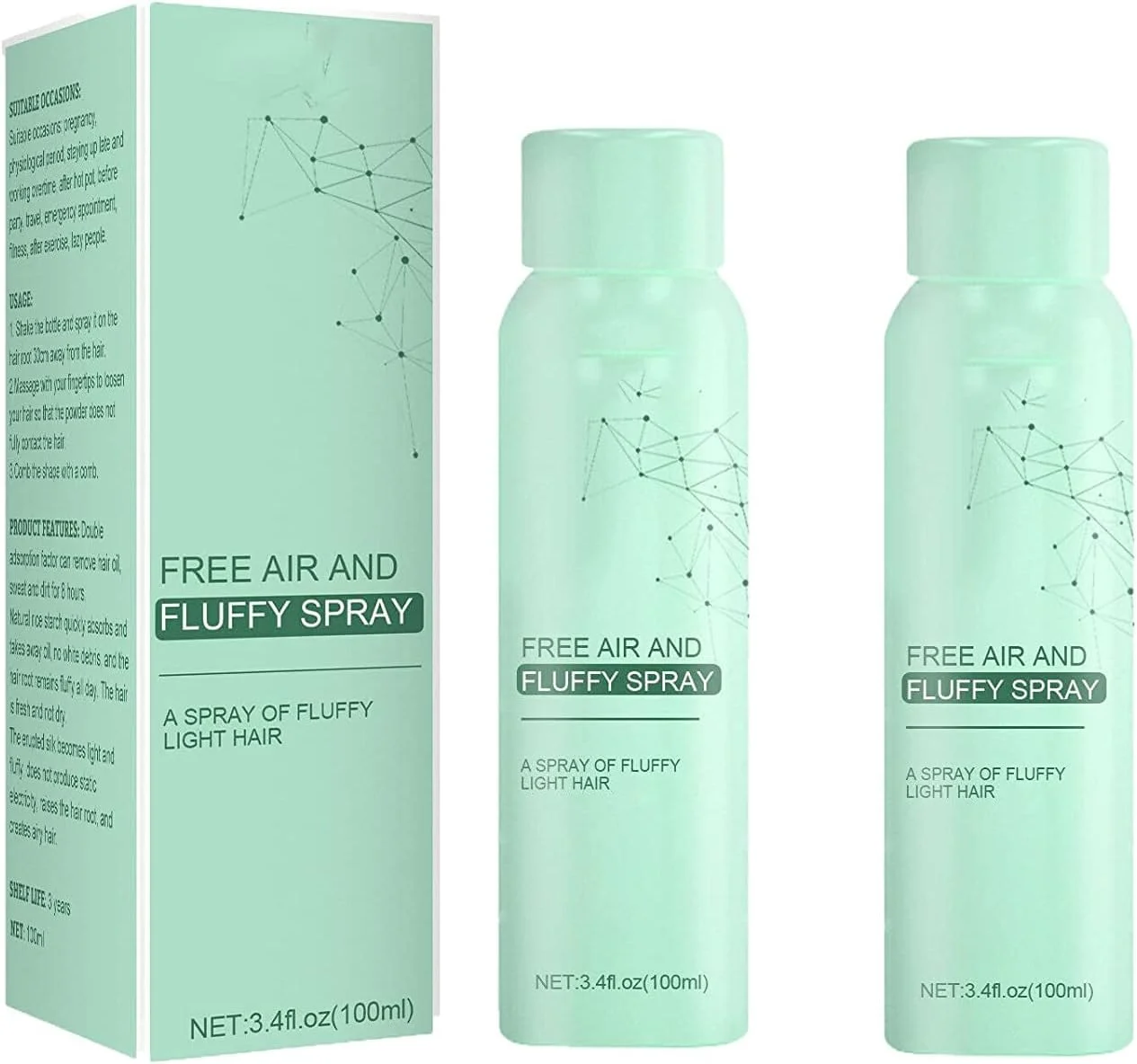 اسپری موی خشک بدون نیاز به آبکشی، کنترل چربی مو، ایجاد حس سبکی و حجم دهنده، مناسب برای انواع مو، 100 میلی لیتر (2 عدد)
