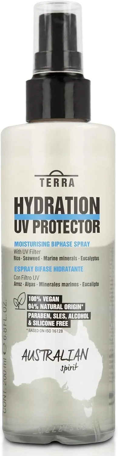 لندان - اسپری باز کننده گره مو بدون نیاز به آبکشی - محافظ آبرسان Terra در برابر اشعه ماوراء بنفش - 200 میلی لیتر - اسپری دو فاز مرطوب کننده - محافظت در برابر حرارت و اشعه ماوراء بنفش - جلوگیری از شکستگی مو