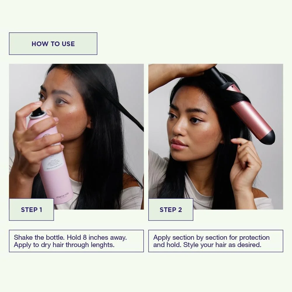 اسپری محافظ حرارتی مو ماریا نیلا، حجم 250 میلی لیتر، میزان نگهداری 2 از 5، محافظت از مو در برابر حرارت و ایجاد حالت، 100% وگان و فاقد سولفات/پارابن اسپری محافظ حرارتی مو ماریا نیلا، حجم 250 میلی لیتر، میزان نگهداری 2 از 5، محافظت از مو در برابر حرارت و ایجاد حالت، 100% وگان و فاقد سولفات/پارابن