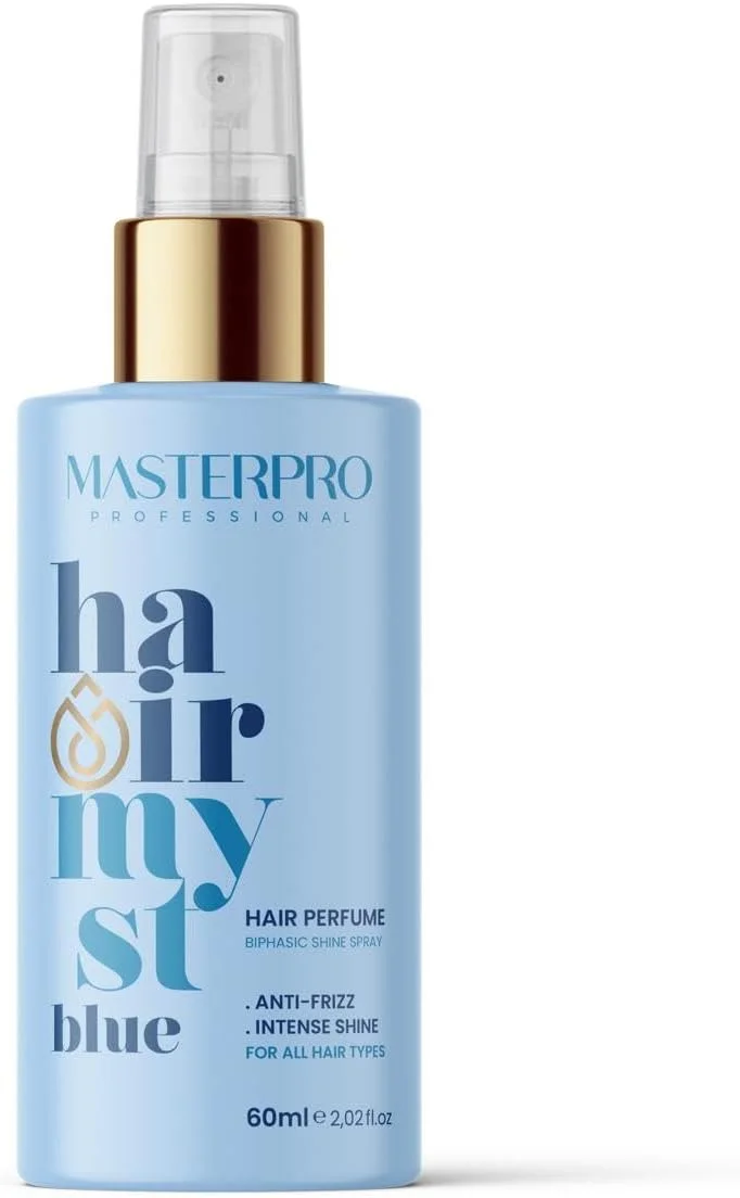 اسپری مو آبی - عطر مو - اسپری مو درخشان دوفاز - ضد وز - درخشش شدید - طراوت ماندگار - برای انواع مو - 60 میلی لیتر