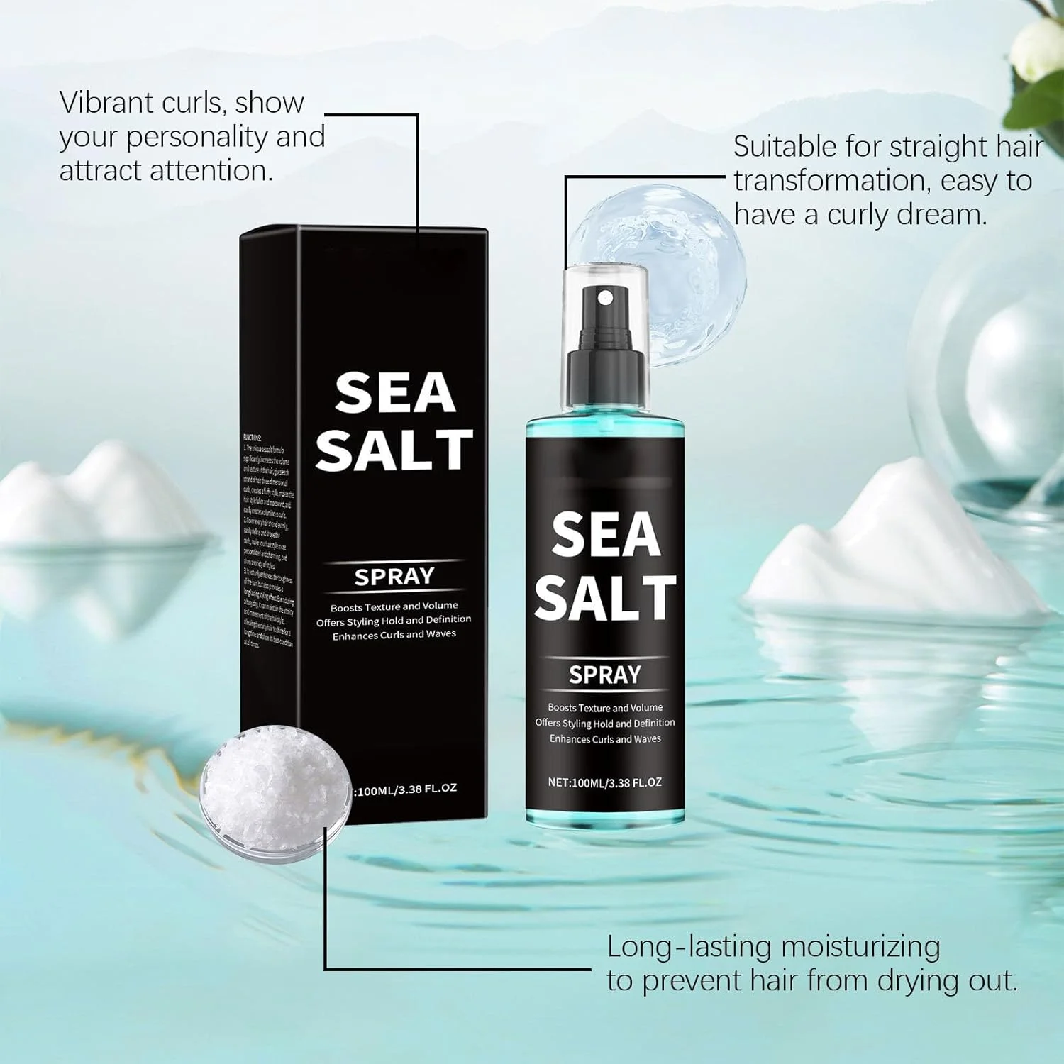 اسپری نمک دریا برای فر کردن مو، بافت سبک، افزایش حالت فر، حجم دهنده و بافت دهنده، اسپری حالت دهنده آسان برای انواع مو، 100 میلی لیتر اسپری نمک دریا برای فر کردن مو، بافت سبک، افزایش حالت فر، حجم دهنده و بافت دهنده، اسپری حالت دهنده آسان برای انواع مو، 100 میلی لیتر