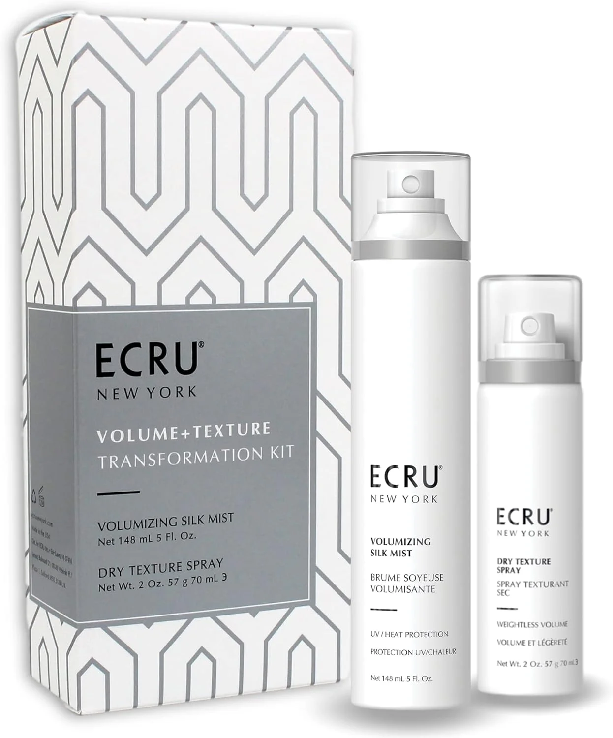 مجموعه تغییر حجم و بافت مو ECRU New York | مه ابریشمی حجم دهنده، 148 میلی لیتر + اسپری بافت خشک، 59 میلی لیتر. مجموعه دو عددی برای درخشش و بافت سبک