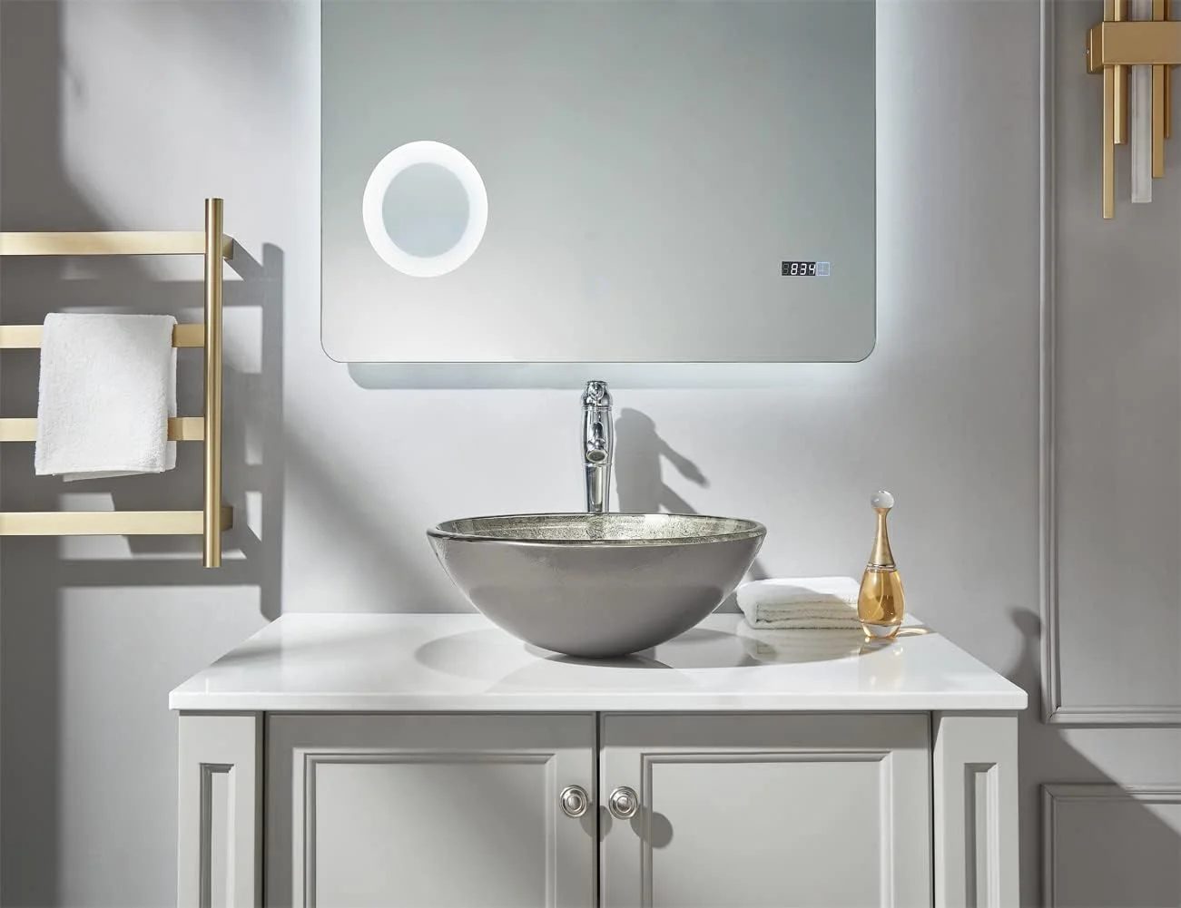 روشویی شیشه ای گرد حرارت دیده سری پیچ امین الدوله Fanwin Star | روشویی روکار | کاسه روشویی دست ساز با تخلیه Pop Up | FW-LA624