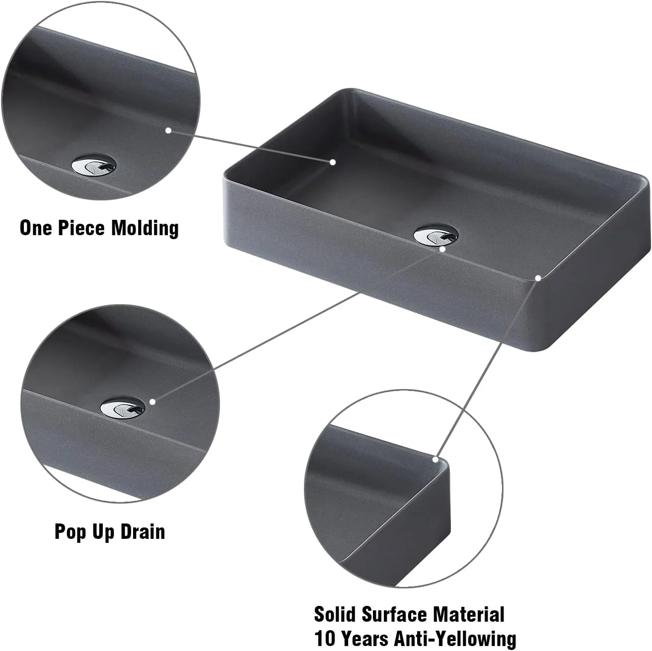 روشویی سنگی کوارتز Cpingao برای حمام به همراه تخلیه کننده کروم
