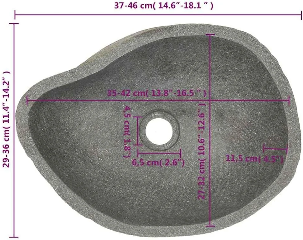 روشویی سنگی رودخانه ای vidaXL - کاسه روشویی سنگی طبیعی بیضی شکل برای حمام، دستشویی، اتاق شستشو - کاسه شستشوی تزئینی