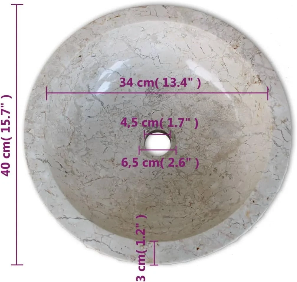 روشویی سنگی مرمر ویدا ایکس ال 40 سانتی متری کرم رنگ، مناسب سرویس بهداشتی و حمام