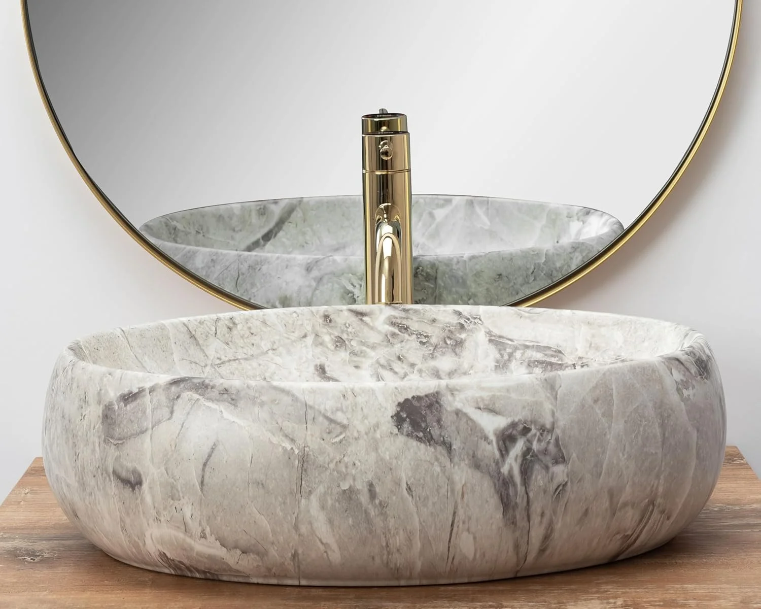 روشویی سنگی لیندا Rea، روشویی دستی، سینک برای حمام، ساخته شده از سرامیک با کیفیت بالا، 485 x 340 x 145 میلی متر (قهوه ای، طرح سنگ)