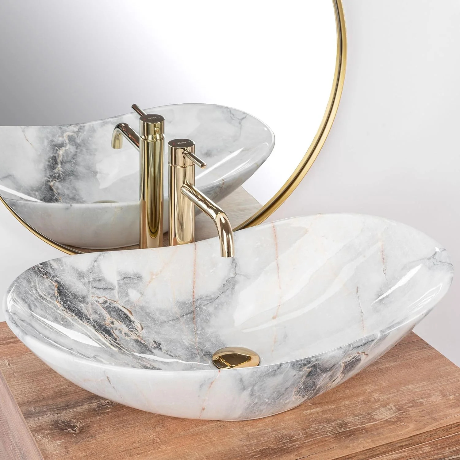 روشویی گرانیتی رویال Rea، روشویی دستی، سینک برای حمام، ساخته شده از سرامیک (خاکستری، طرح مرمر)