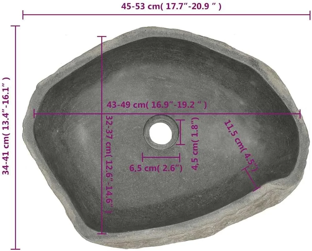 روشویی سنگی رودخانه ای vidaXL، کاسه روشویی برای سرویس بهداشتی، کاسه شستشو، بیضی شکل