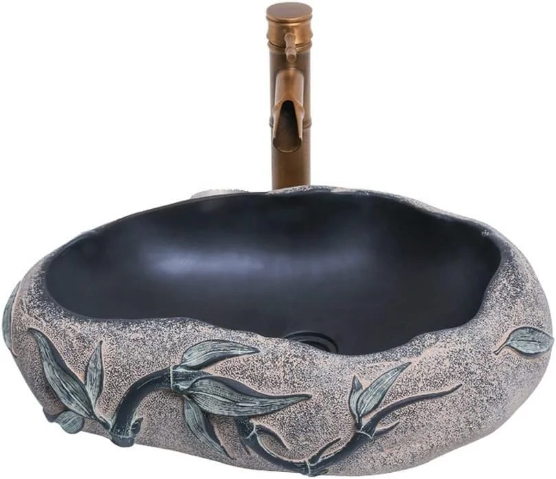 روشویی روکار Caihuashopping، 50x38 سانتی متر، طرح سنگ چینی، مناسب برای حمام، با روکش مسی، شیرآلات و لوازم جانبی روشویی روکار Caihuashopping، 50x38 سانتی متر، طرح سنگ چینی، مناسب برای حمام، با روکش مسی، شیرآلات و لوازم جانبی