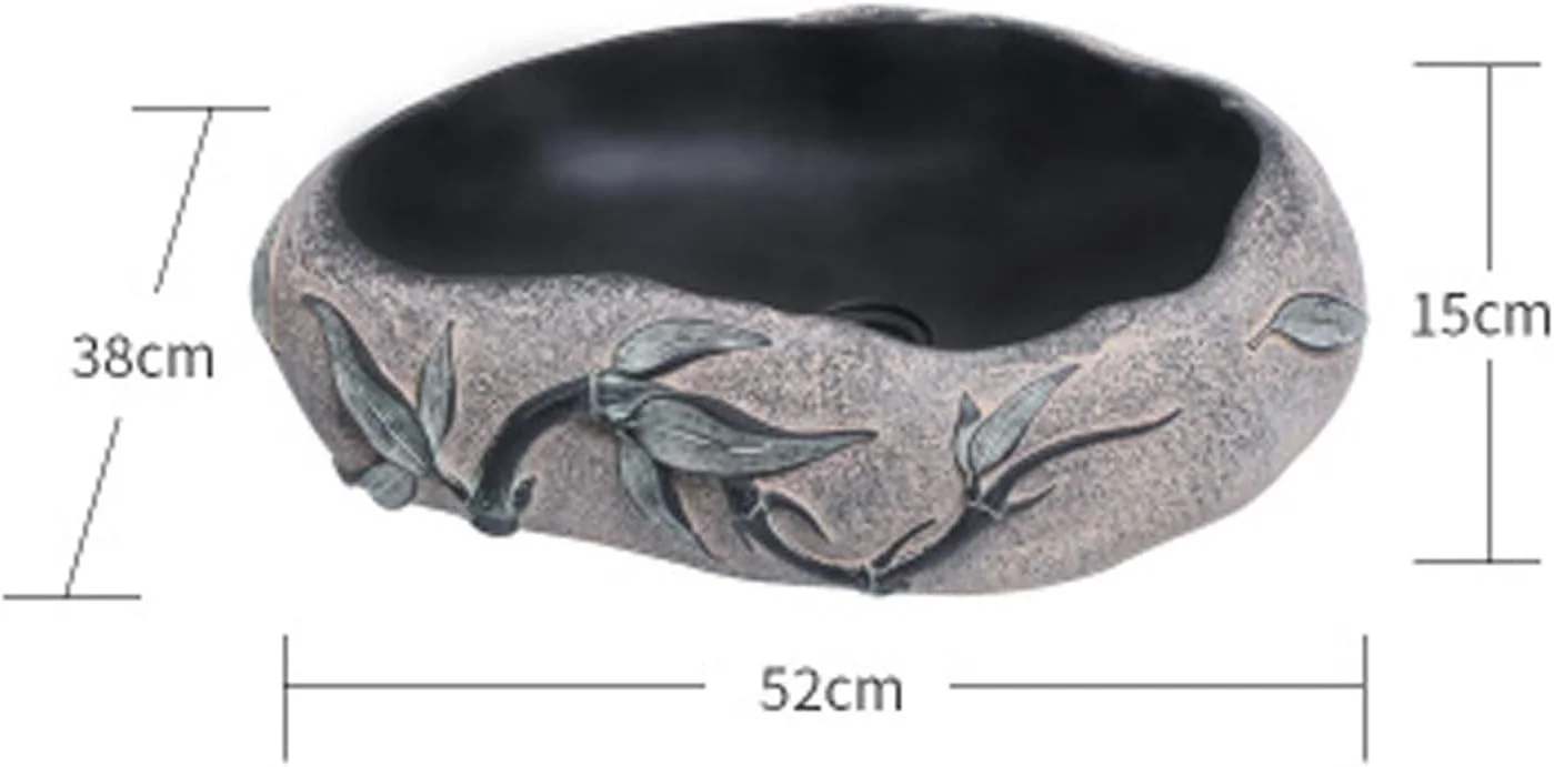 روشویی روکار Caihuashopping، 50x38 سانتی متر، طرح سنگ چینی، مناسب برای حمام، با روکش مسی، شیرآلات و لوازم جانبی