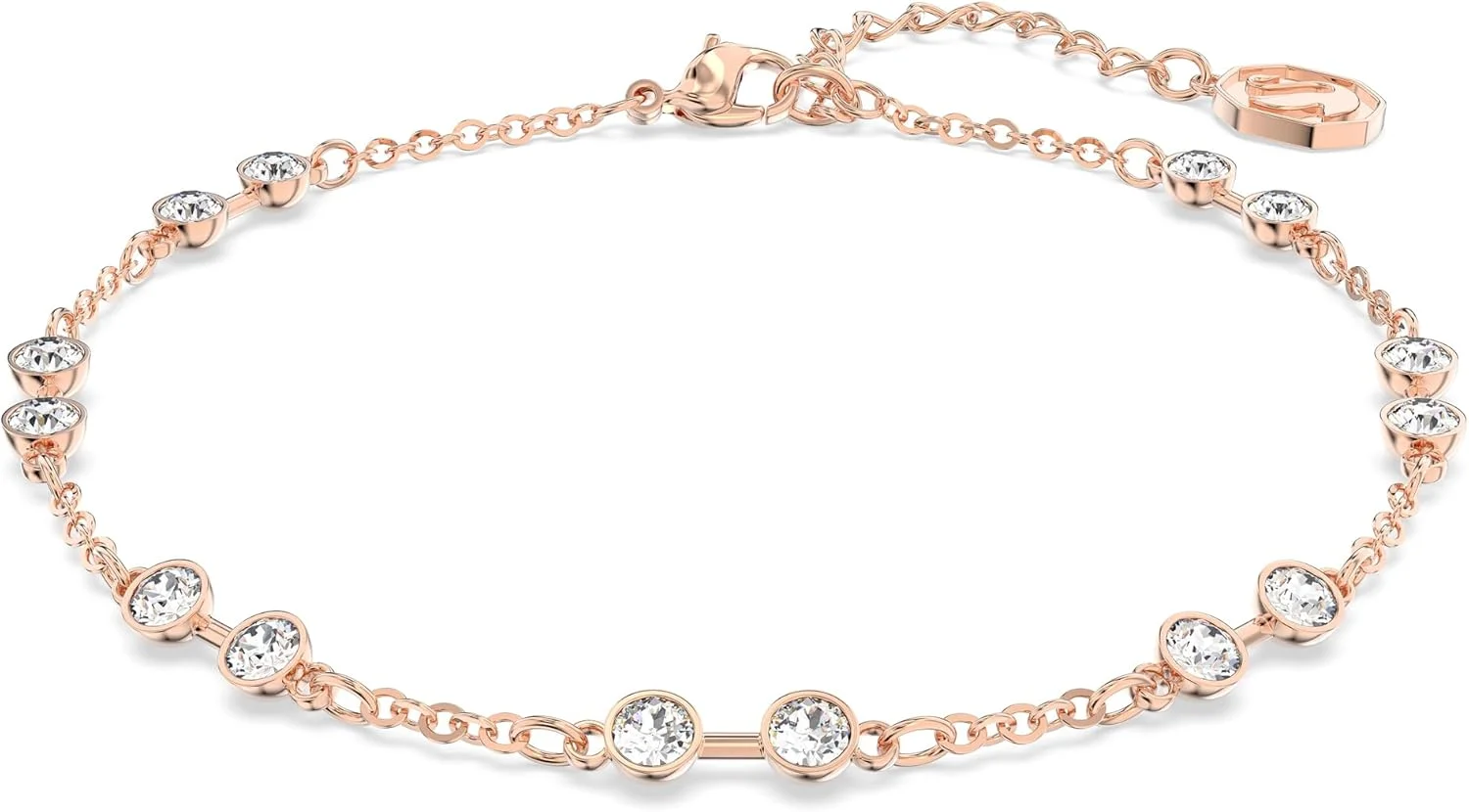 دستبند سواروسکی، برش گرد، سفید، روکش طلایی رزگلد، سایز آزاد، کریستال، زیرکونیا