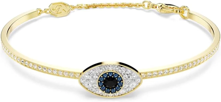 دستبند سواروسکی سمبولیکا، چشم نظر، کریستال‌های آبی و سفید در یک قاب با روکش طلایی
