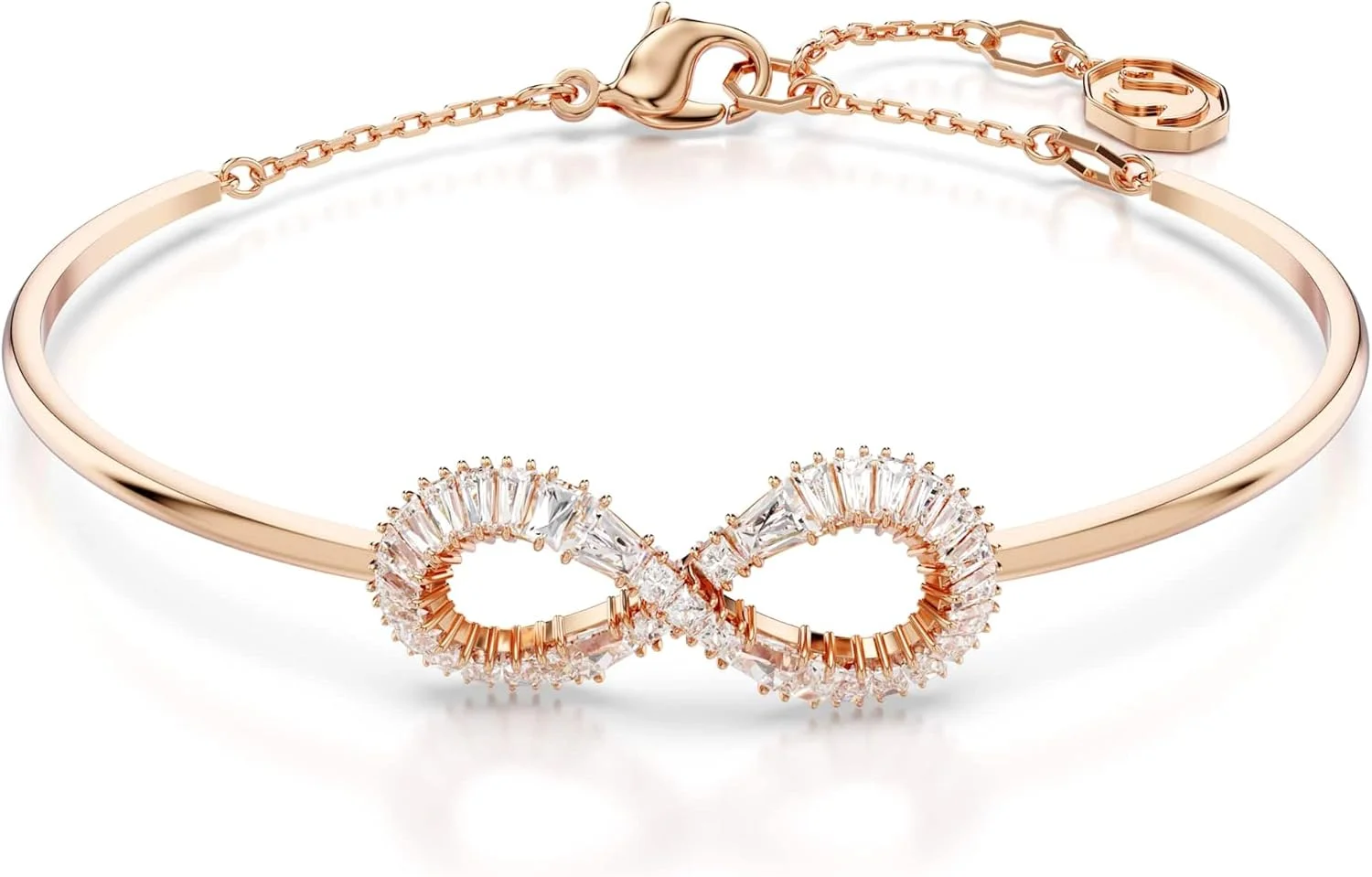 دستبند النگویی Swarovski Hyperbola، بی نهایت، سفید، روکش طلایی رزگلد