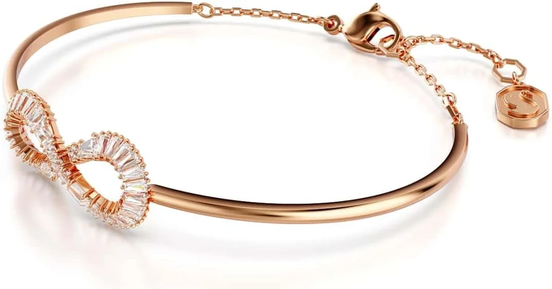 دستبند النگویی Swarovski Hyperbola، بی نهایت، سفید، روکش طلایی رزگلد