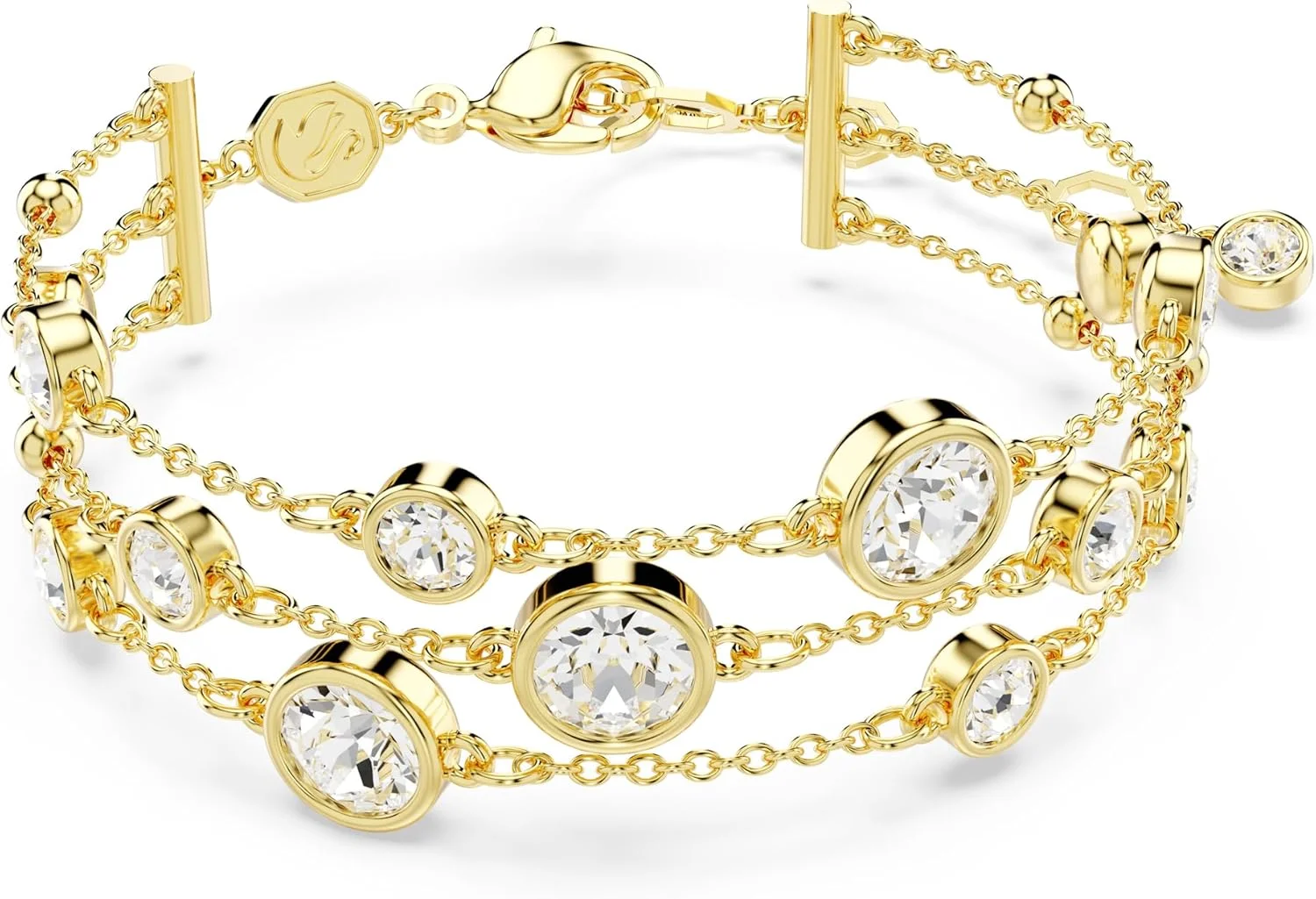 دستبند پهن زنانه سواروسکی مدل Imber، برش گرد، سفید، با روکش طلایی