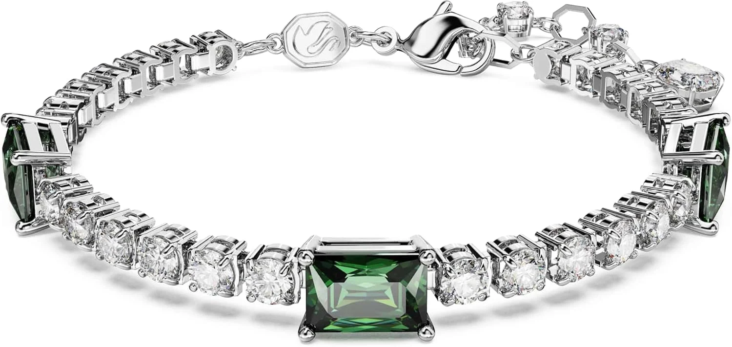 دستبند تنیس ماتریکس سواروسکی، برش های متنوع، سبز، روکش رودیوم