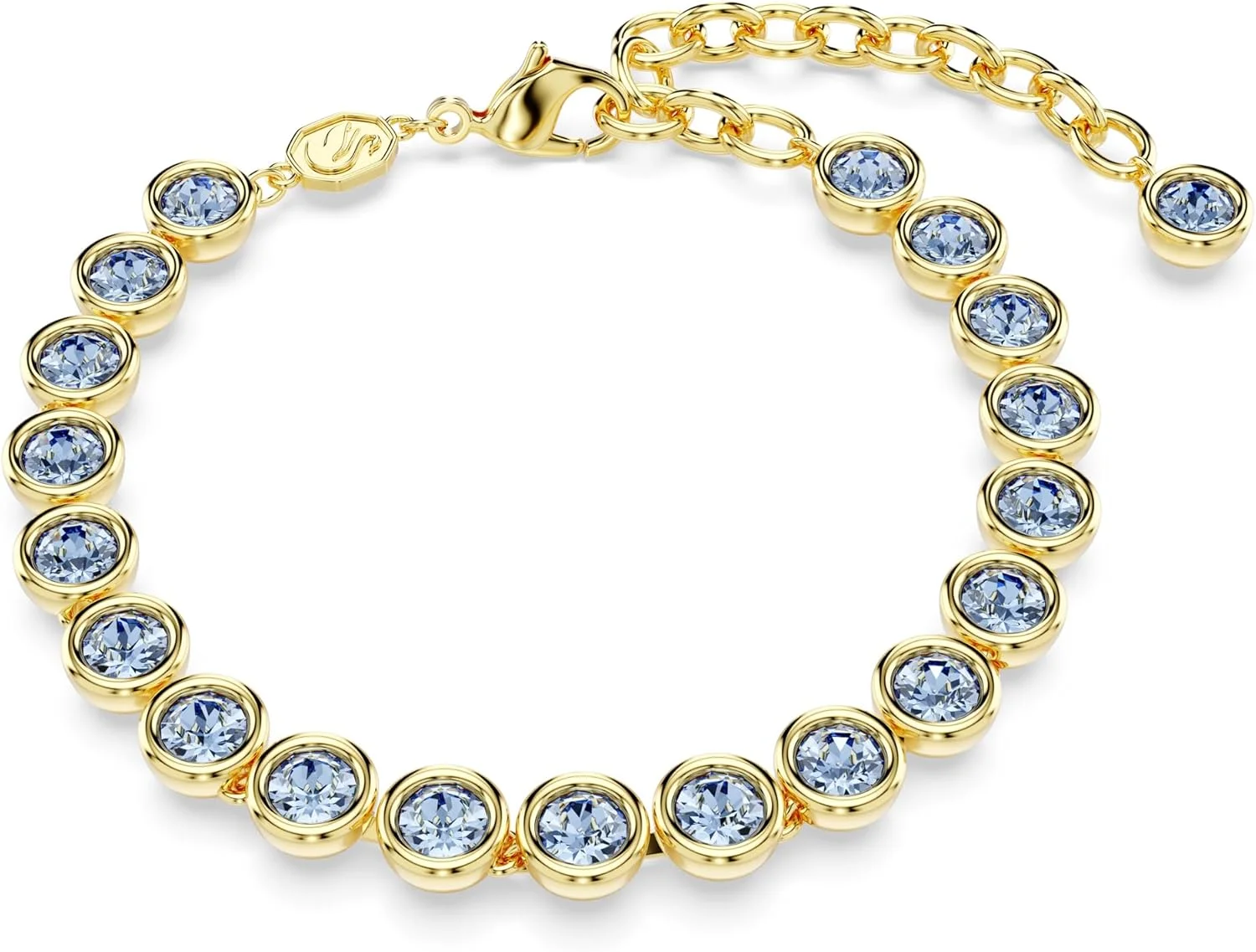 دستبند تنیس زنانه سواروسکی مدل Imber با روکش طلایی و برش گرد، سایز متوسط، آبی