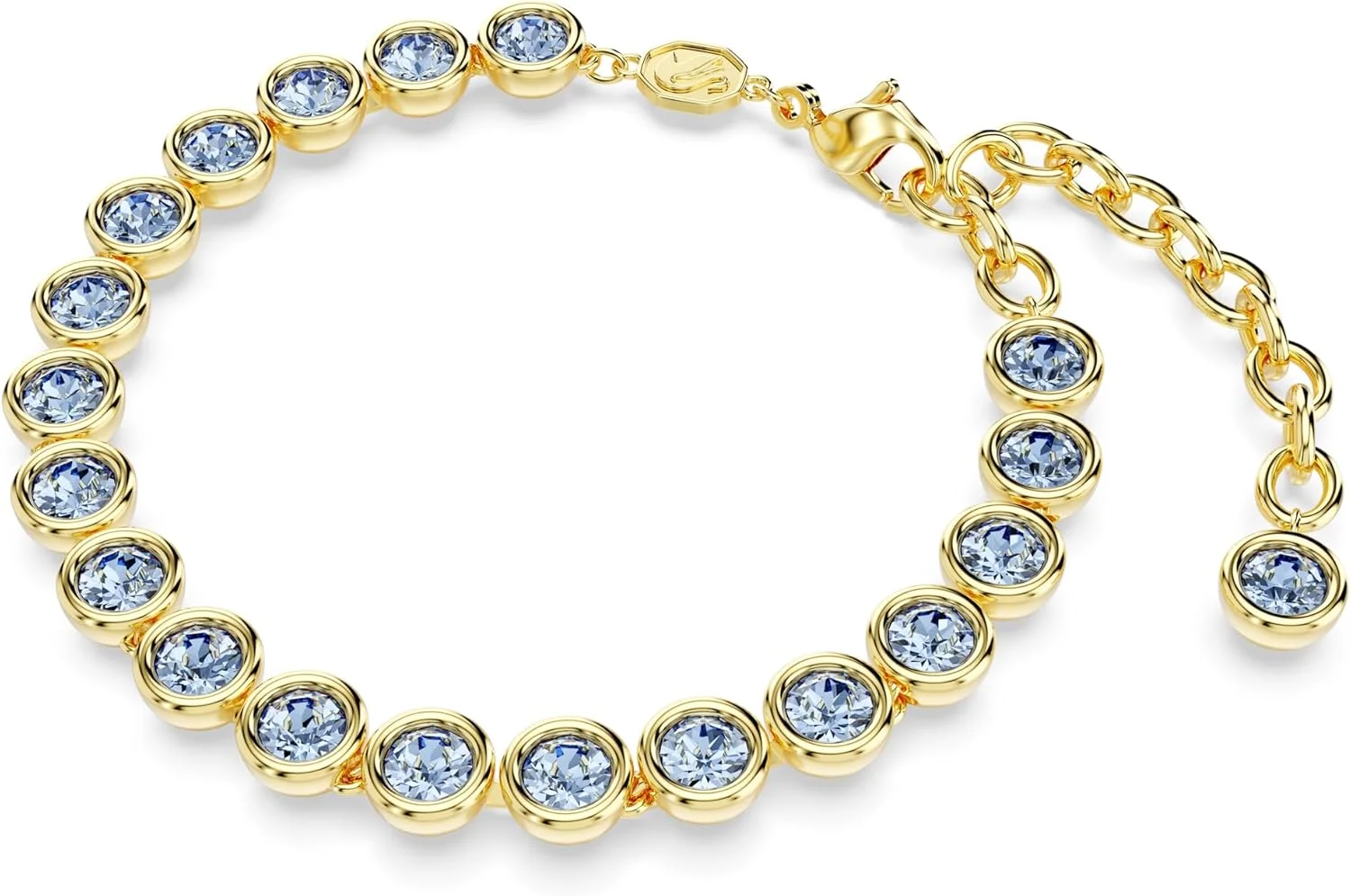 دستبند تنیس زنانه سواروسکی مدل Imber با روکش طلایی و برش گرد، سایز متوسط، آبی