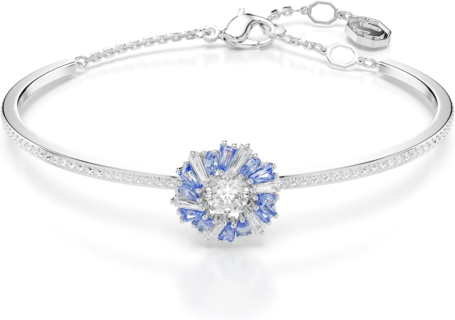 دستبند گل آبی ایدیلیا سواروسکی، روکش رودیوم، تک سایز، کریستال، روکش رودیوم، زیرکونیا، بدون سنگ قیمتی