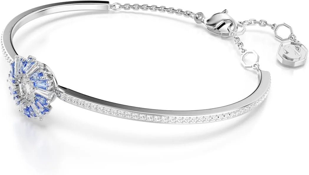 دستبند گل آبی ایدیلیا سواروسکی، روکش رودیوم، تک سایز، کریستال، روکش رودیوم، زیرکونیا، بدون سنگ قیمتی