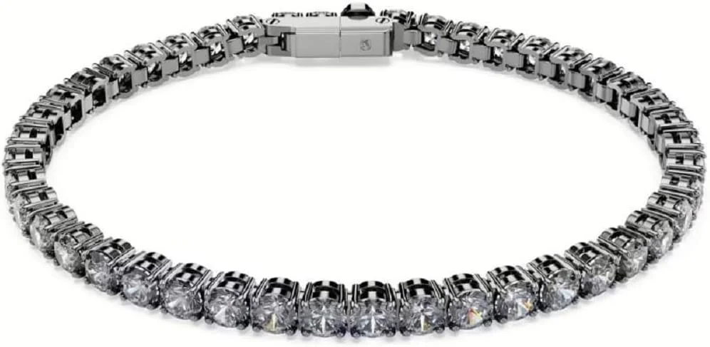 دستبند تنیس زنانه سواروسکی مدل Matrix با برش گرد، روکش روتنیوم، سایز کوچک، خاکستری