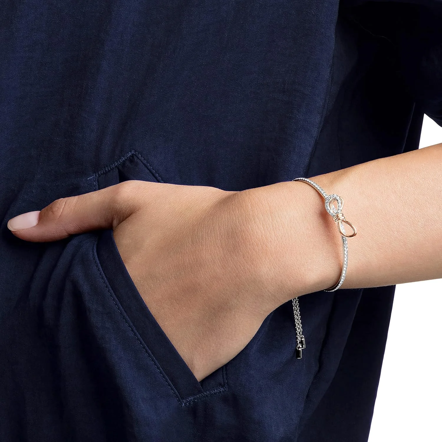 ست گردنبند و دستبند پاپیونی جاودانه سواروسکی، کریستال های شفاف، روکش رودیوم