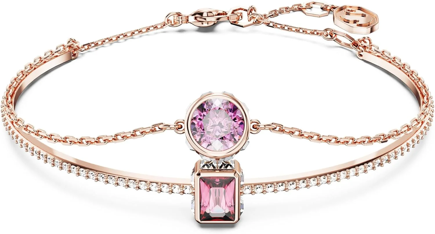 دستبند استیلا سواروسکی، برش های متنوع، صورتی، روکش طلای رزگلد