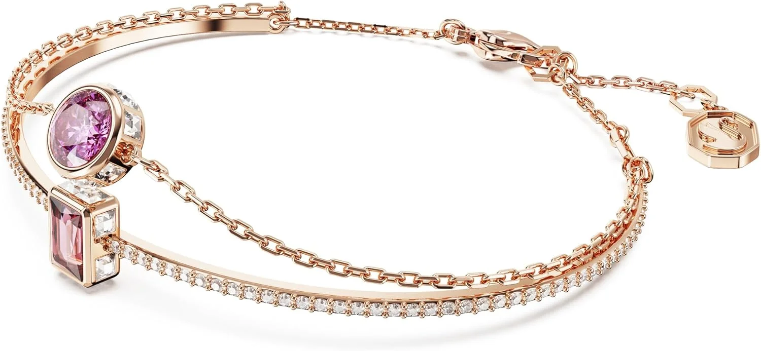 دستبند استیلا سواروسکی، برش های متنوع، صورتی، روکش طلای رزگلد