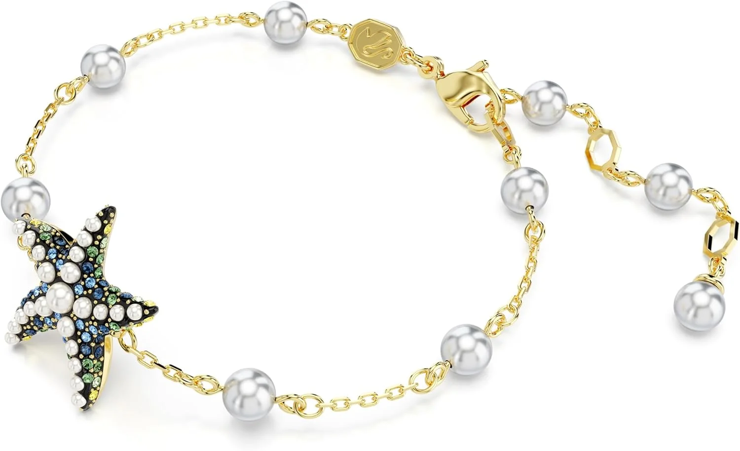 دستبند زنانه سواروسکی مدل Idyllia با روکش طلایی، مرواریدهای کریستالی و طرح ستاره دریایی، چند رنگ