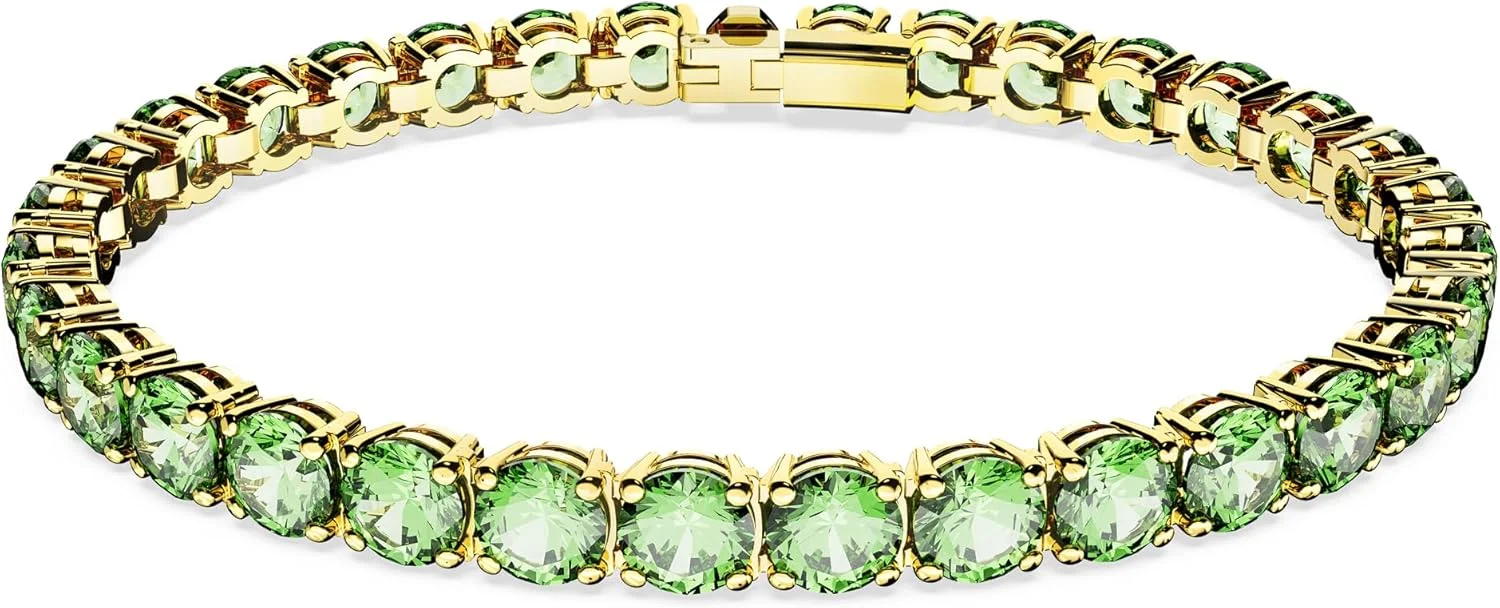 دستبند تنیس سواروسکی ماتریکس، برش گرد، متوسط، سبز، روکش طلایی