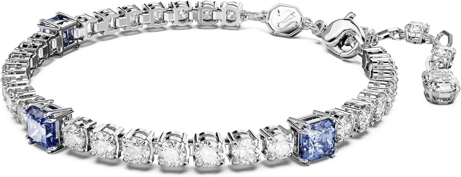 دستبند تنیس سواروسکی ماتریکس، برش های ترکیبی، آبی، روکش رودیوم، 5666426