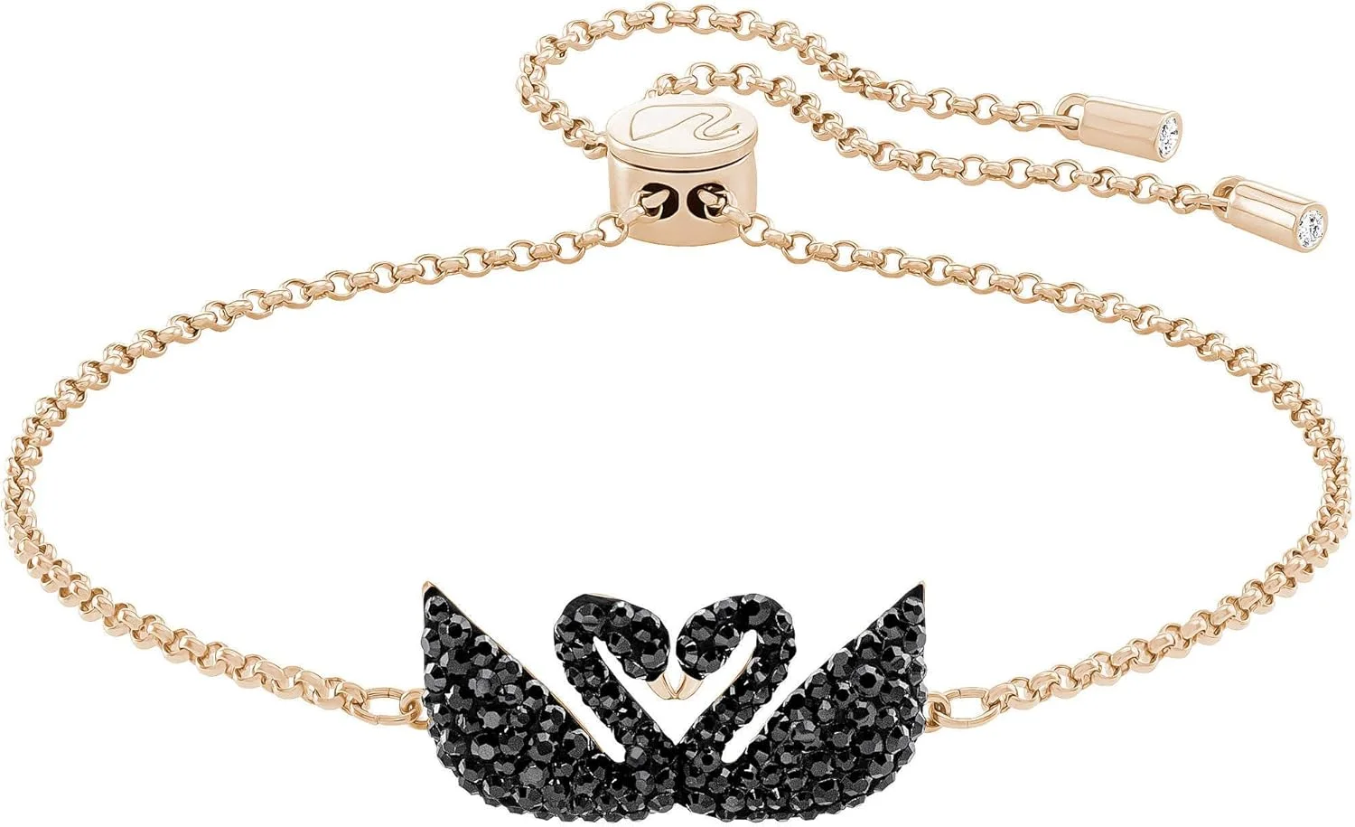 دستبند قو ایکونیک سواروسکی، مشکی، روکش طلای رزگلد