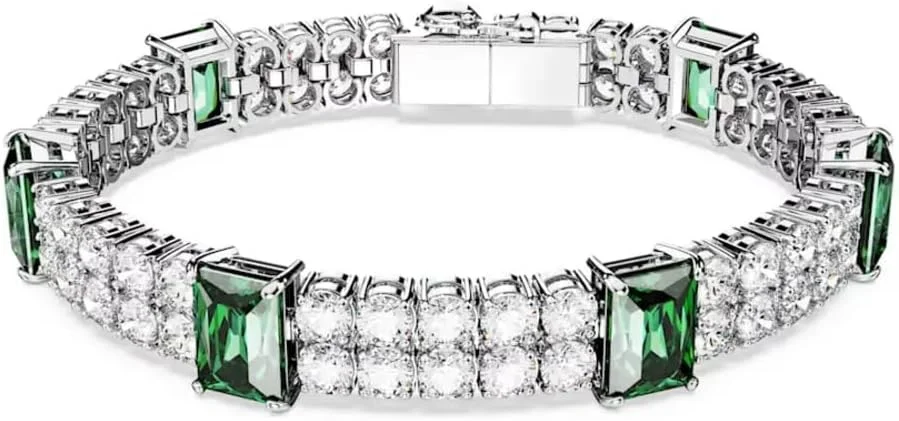 دستبند تنیس سواروسکی ماتریکس، برش های ترکیبی، سبز، روکش رودیوم