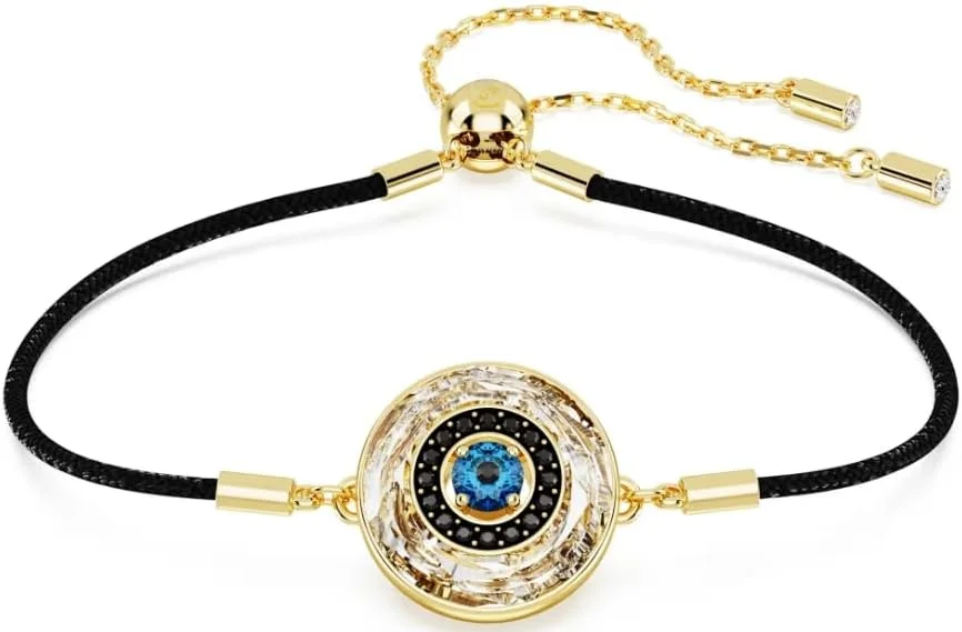 دستبند سمبلیکا چشم نظر، چند رنگ، روکش طلایی، متوسط، پنبه کریستالی، سواروسکی