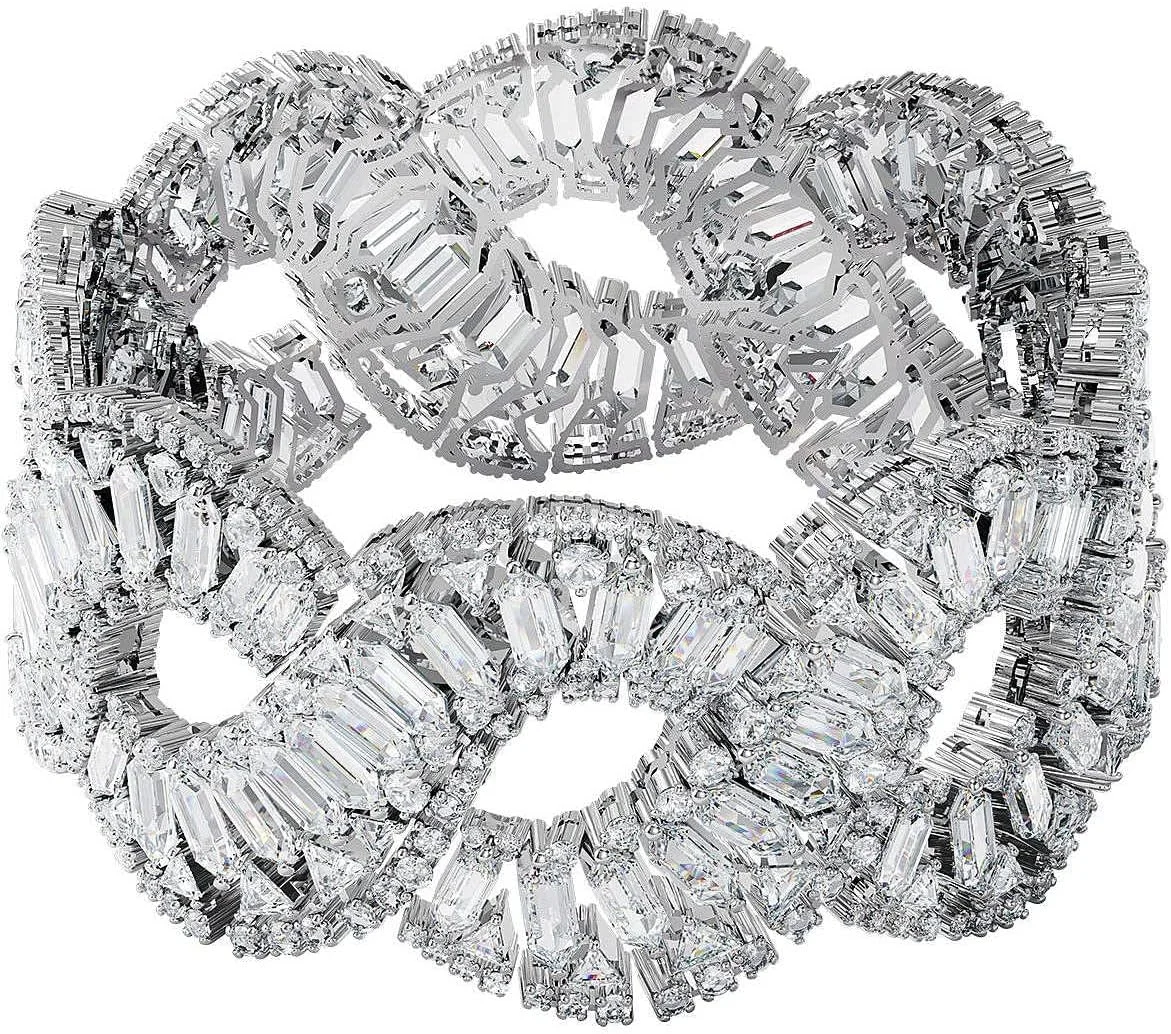 دستبند سواروسکی هایپربولا، برش های ترکیبی، موج، سفید، روکش رودیوم