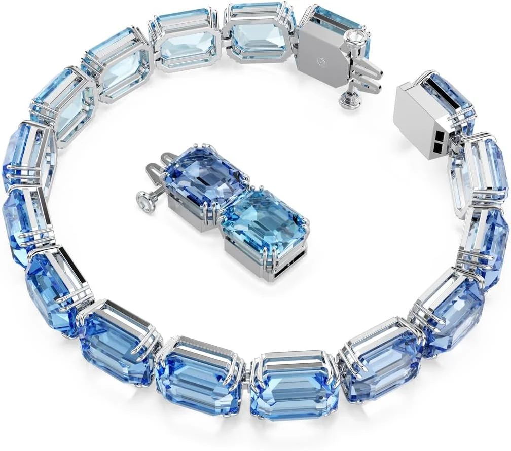 دستبند سواروسکی میلنیا، برش هشت ضلعی، طیف رنگی، آبی، روکش رودیوم