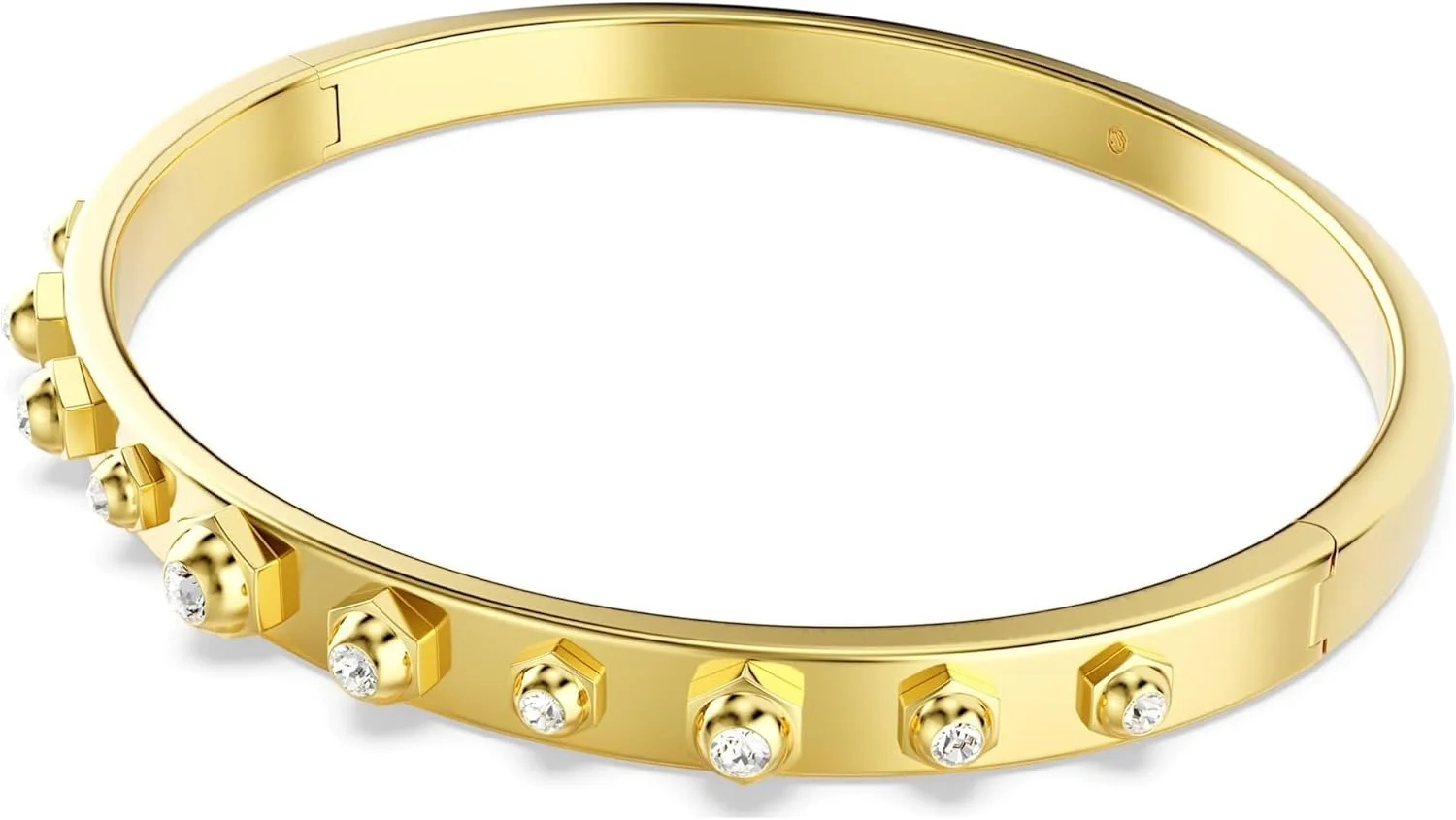 دستبند النگویی زنانه سواروسکی مدل Numina با روکش طلایی و برش گرد ترکیبی، سایز بزرگ، سفید