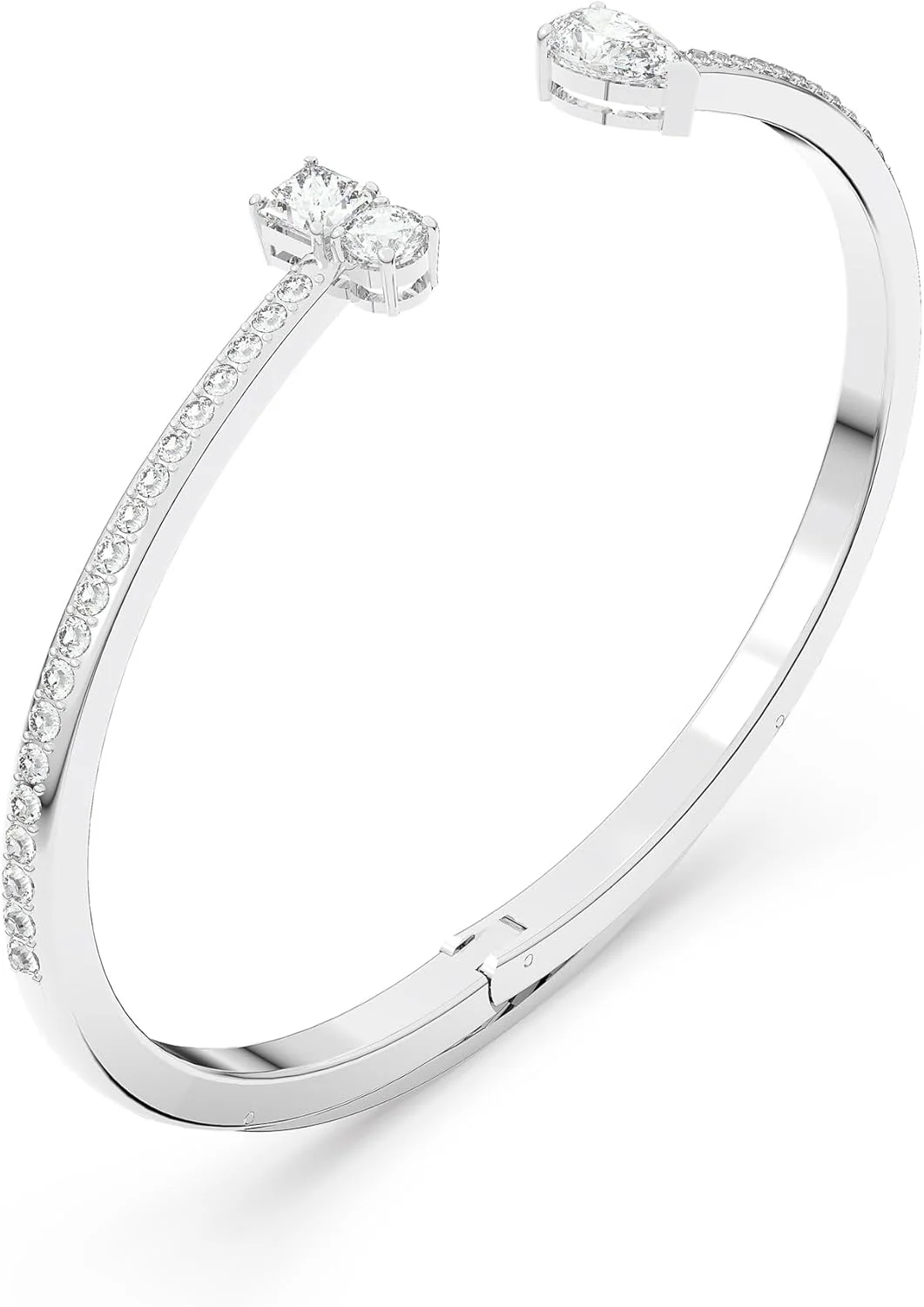 دستبند کاف اتراکت سواروسکی، روکش رودیوم، کریستال های شفاف