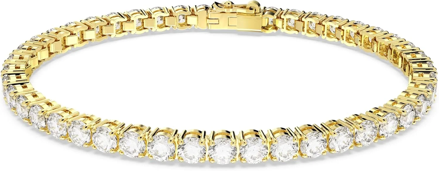 دستبند تنیس سواروسکی ماتریکس، برش گرد، شفاف، روکش طلایی