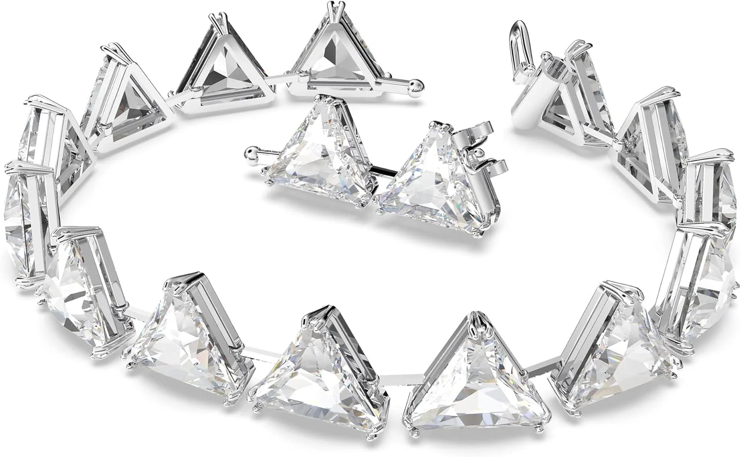 مجموعه جواهرات کریستالی گوشواره و دستبند Ortyx سواروسکی، کریستال های شفاف، روکش رودیوم