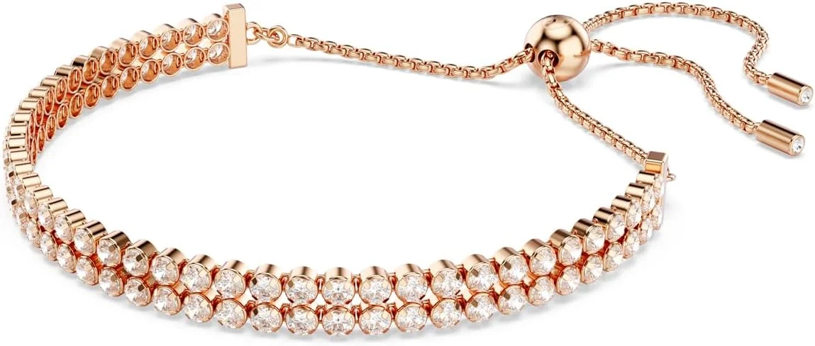 دستبند نرم تنیس ماتریکس سواروسکی، کریستال‌های گرد برش خورده شفاف، روکش رودیوم و رزگلد