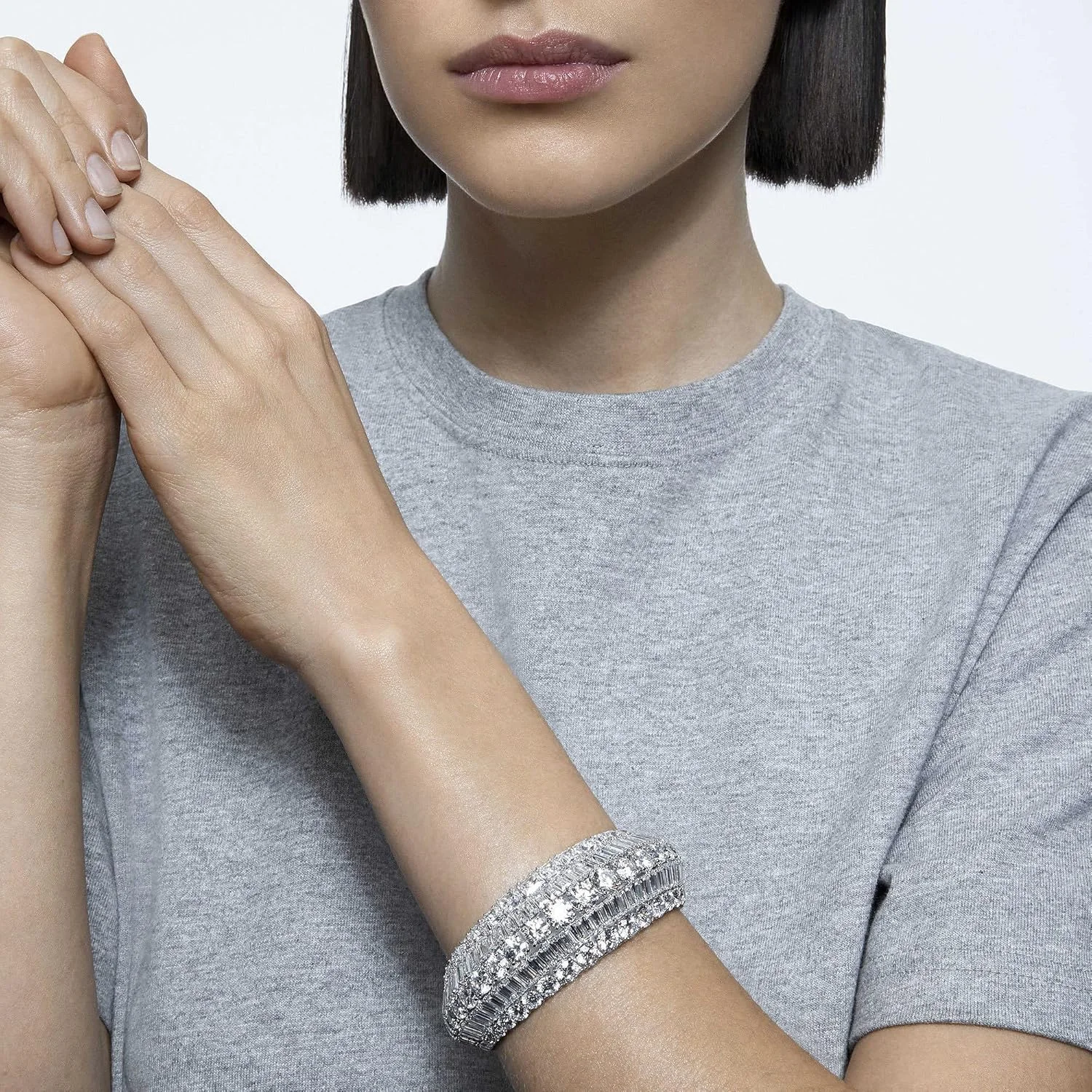 دستبند کاف Swarovski Hyperbola، برش های ترکیبی، سفید، روکش رودیوم