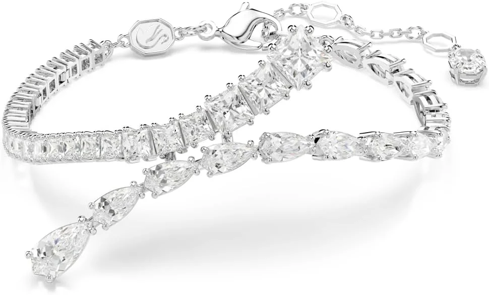 گوشواره، گردنبند و دستبند سواروسکی ماتریکس، برش ترکیبی کریستال های شفاف، روکش رودیوم